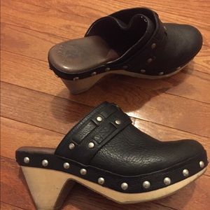 Lucky Brand Black Leather Studded Clogs/Mules